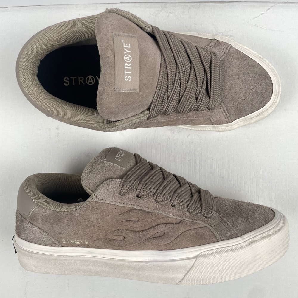 Straye Logan Puff Skate Shoes Brown Taupe Hairy Suede Fat Laces - Mens 9.5